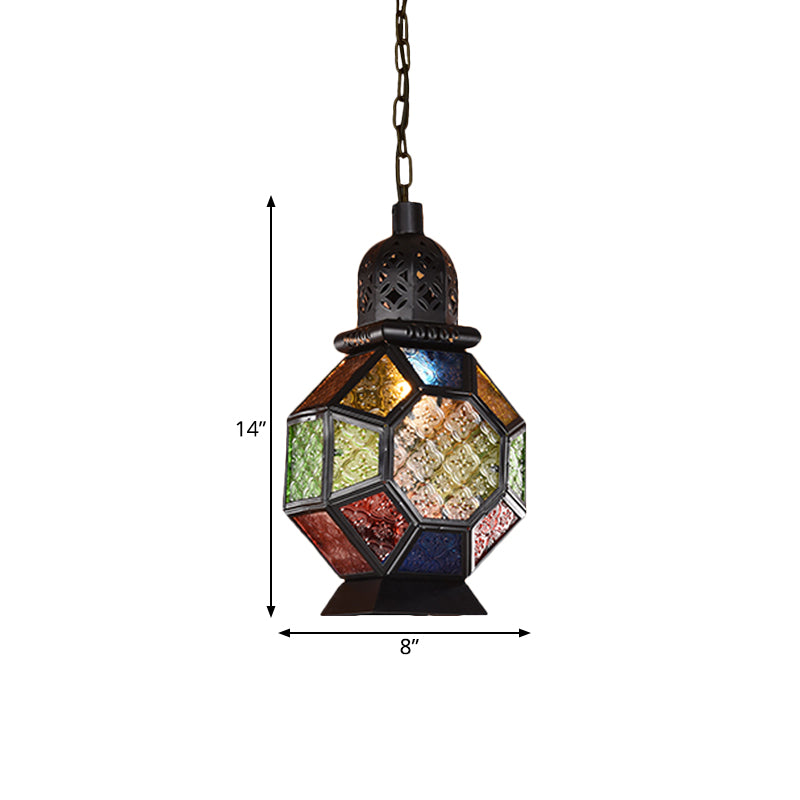 1 Light Pendant Light Fixture Decorative Restaurant Ceiling Lamp with Lantern Cut Glass Shade in Black/Bronze Clearhalo 'Ceiling Lights' 'Pendant Lights' 'Pendants' Lighting' 974327