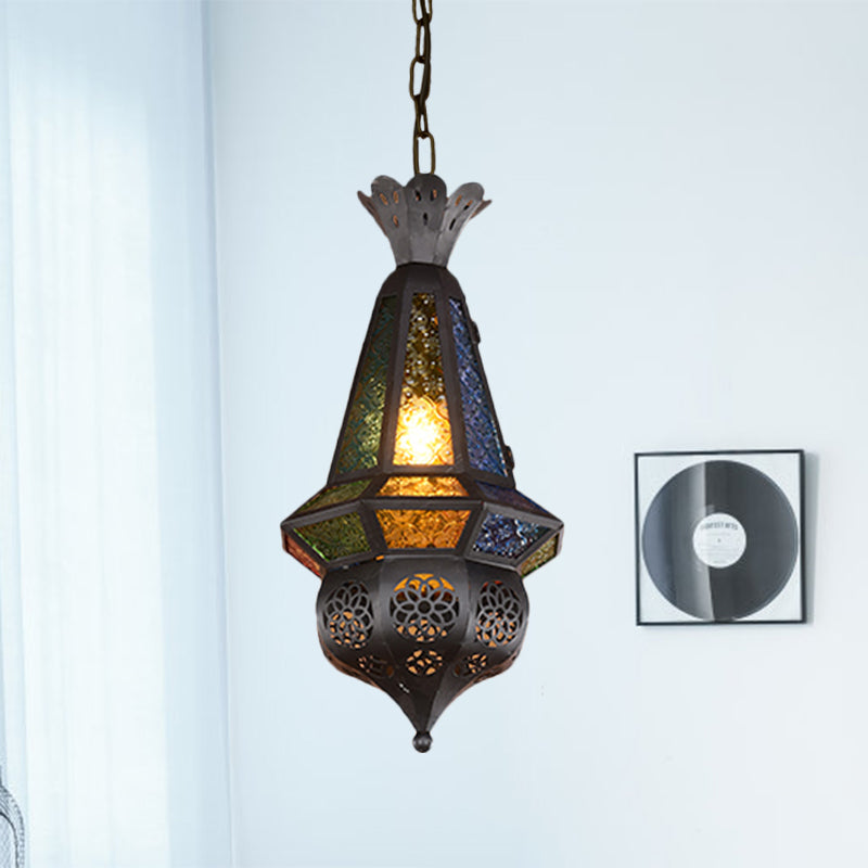 1 Light Pendant Light Fixture Decorative Restaurant Ceiling Lamp with Lantern Cut Glass Shade in Black/Bronze Clearhalo 'Ceiling Lights' 'Pendant Lights' 'Pendants' Lighting' 974328