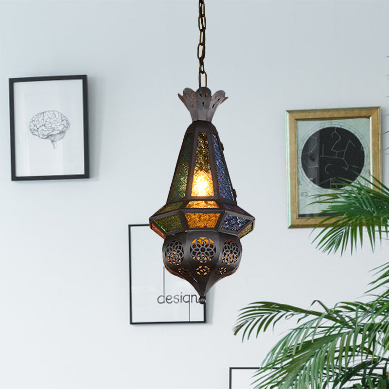 1 Light Pendant Light Fixture Decorative Restaurant Ceiling Lamp with Lantern Cut Glass Shade in Black/Bronze Bronze Clearhalo 'Ceiling Lights' 'Pendant Lights' 'Pendants' Lighting' 974329_b6bd4590-74a6-40e3-aaa3-f5cc6b728b61