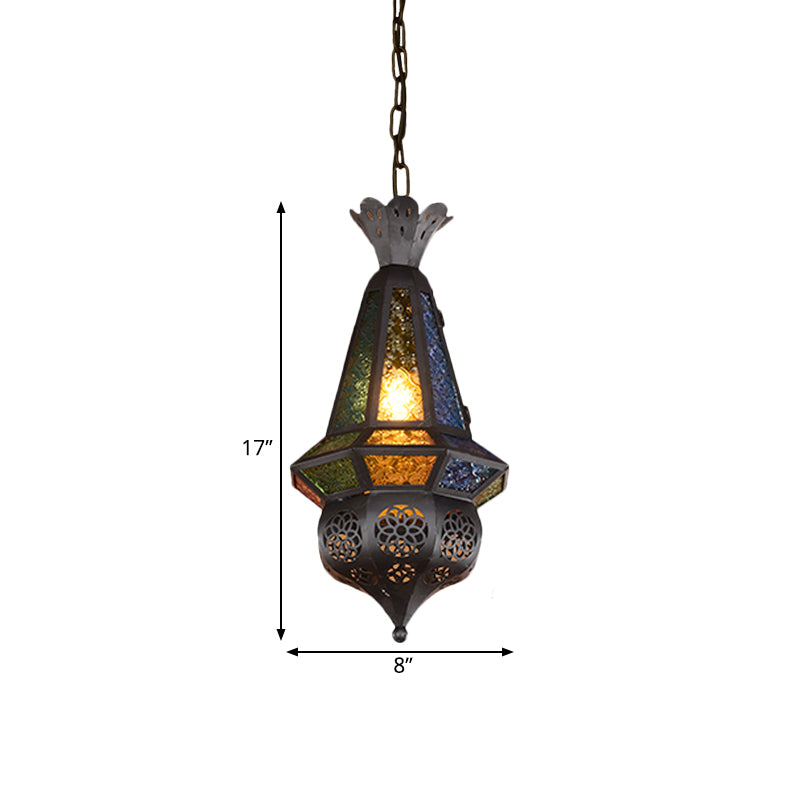 1 Light Pendant Light Fixture Decorative Restaurant Ceiling Lamp with Lantern Cut Glass Shade in Black/Bronze Clearhalo 'Ceiling Lights' 'Pendant Lights' 'Pendants' Lighting' 974332