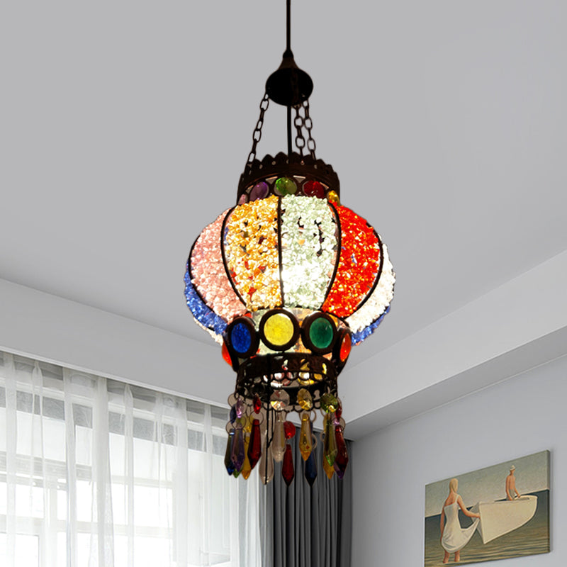 Black Spherical Ceiling Lamp Bohemian Metal Single Head Living Room Suspension Light with Crystal Draping Black Clearhalo 'Ceiling Lights' 'Pendant Lights' 'Pendants' Lighting' 974333_9167f83d-954b-4e94-9c07-ead914c6b320