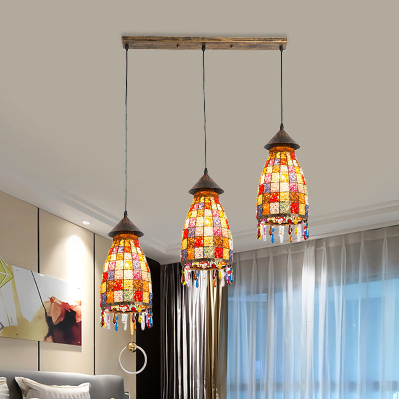 Dome Shade Bar Multi Light Pendant Vintage Metal 3 Heads Black Ceiling Lamp with Linear/Round Canopy Clearhalo 'Ceiling Lights' 'Pendant Lights' 'Pendants' Lighting' 974345