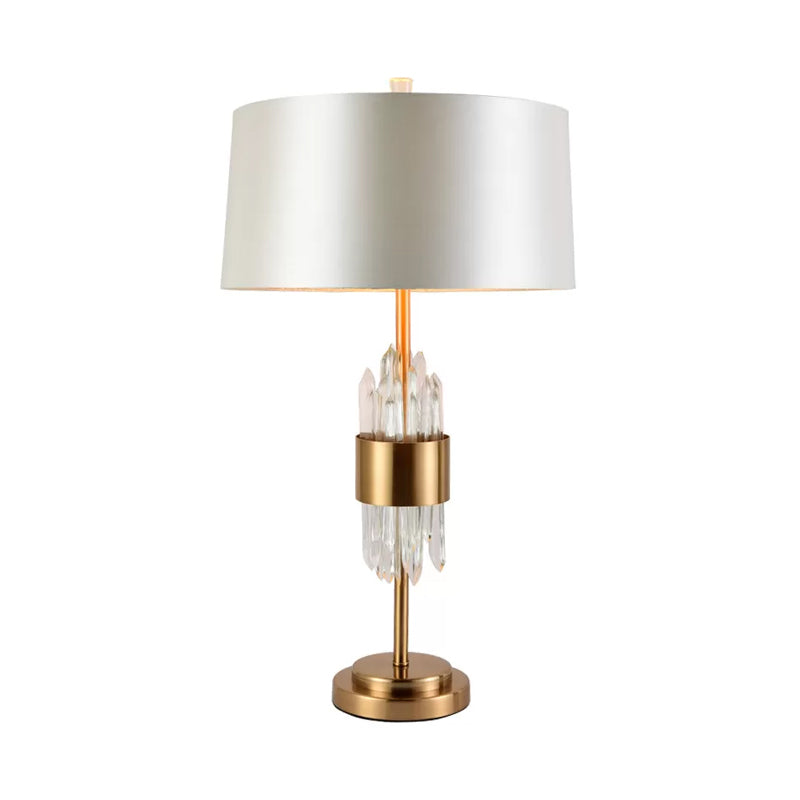 1 Head Living Room Table Light Postmodern White-Brass Nightstand Lamp with Round Fabric Shade Clearhalo 'Lamps' 'Table Lamps' Lighting' 974366