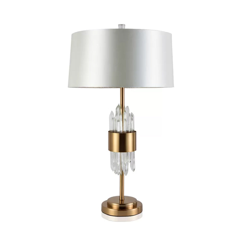 1 Head Living Room Table Light Postmodern White-Brass Nightstand Lamp with Round Fabric Shade Clearhalo 'Lamps' 'Table Lamps' Lighting' 974367