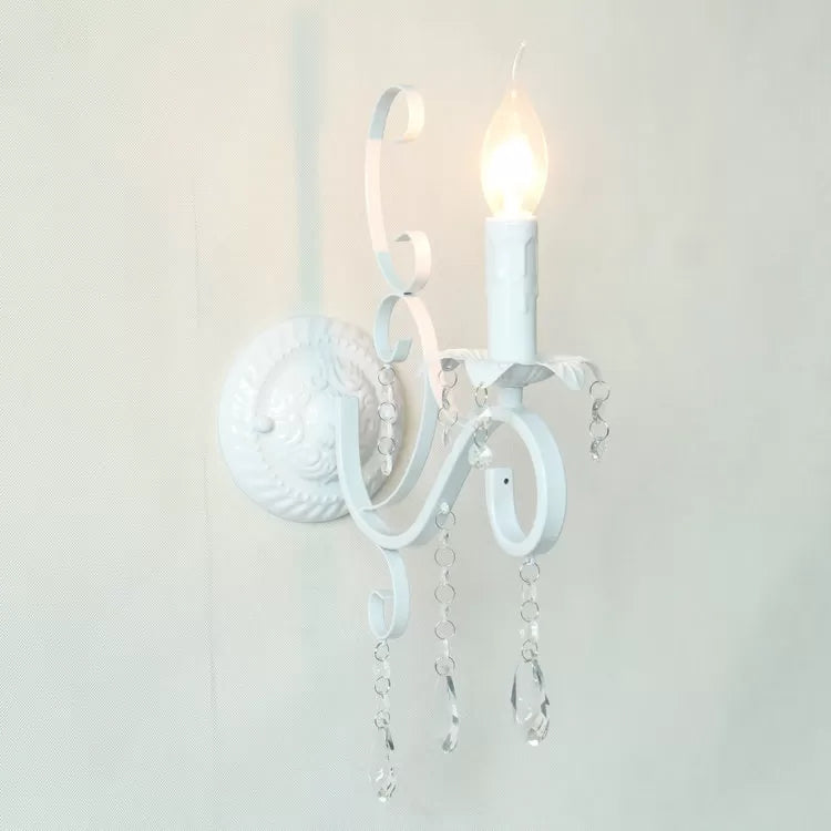 Metal Candle Sconce Light with Crystal Deco 1 Head Traditional Wall Lamp in White for Hallway Clearhalo 'Wall Lamps & Sconces' 'Wall Lights' Lighting' 97444