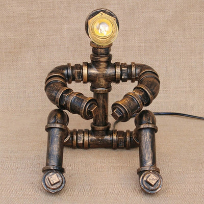1 Head Table Light Vintage Stylish Sitting Robot Wrought Iron Table Lamp with Plumbing Pipe in Antique Brass Antique Brass B Clearhalo 'Lamps' 'Table Lamps' Lighting' 9745