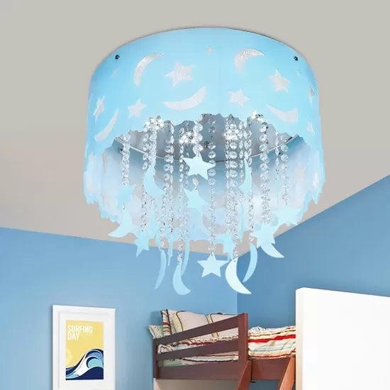 Blue Star & Moon Ceiling Light with Crystal Bead Romantic LED Flush Mount Light for Kid Bedroom Blue Clearhalo 'Ceiling Lights' 'Close To Ceiling Lights' 'Close to ceiling' 'Flush mount' Lighting' 97569