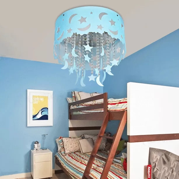 Blue Star & Moon Ceiling Light with Crystal Bead Romantic LED Flush Mount Light for Kid Bedroom Clearhalo 'Ceiling Lights' 'Close To Ceiling Lights' 'Close to ceiling' 'Flush mount' Lighting' 97570