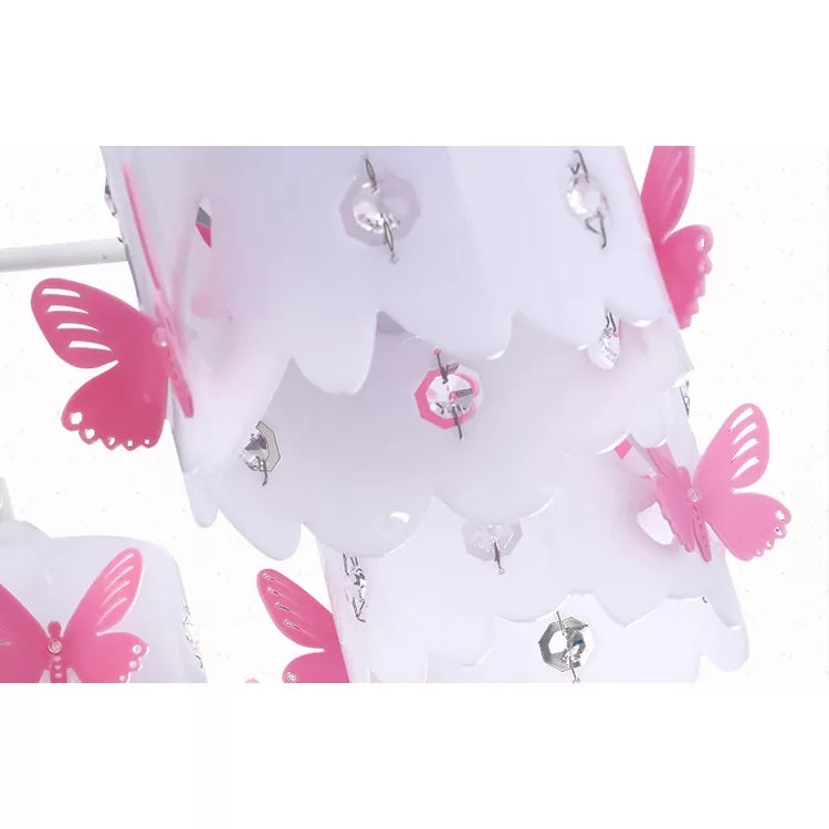 Contemporary Cylinder Semi Flush Ceiling Light with Etched Butterfly Acrylic Pink Ceiling Light Clearhalo 'Ceiling Lights' 'Close To Ceiling Lights' 'Close to ceiling' 'Semi-flushmount' Lighting' 97583