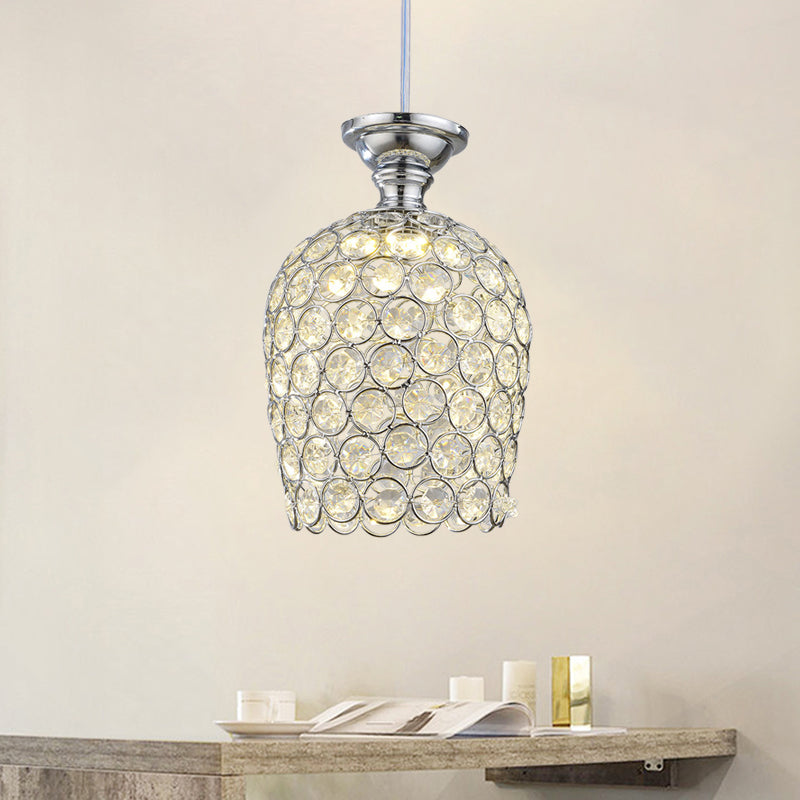 Simplicity Wine Cup Crystal-Encrusted Ceiling Light 1 Head Pendant Light in Chrome for Dining Room Clearhalo 'Ceiling Lights' 'Modern Pendants' 'Modern' 'Pendant Lights' 'Pendants' Lighting' 976801