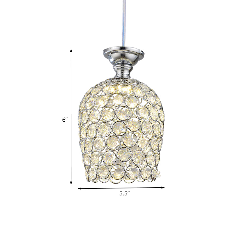 Simplicity Wine Cup Crystal-Encrusted Ceiling Light 1 Head Pendant Light in Chrome for Dining Room Clearhalo 'Ceiling Lights' 'Modern Pendants' 'Modern' 'Pendant Lights' 'Pendants' Lighting' 976803