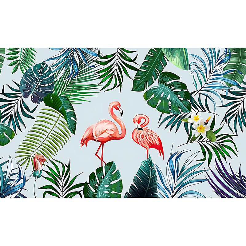 Whole Simple Wall Mural Pink and Green Flamingo and Banana Leaf Wall Art, Custom-Printed Clearhalo 'Wall Decor' 'Wall Mural' 977074