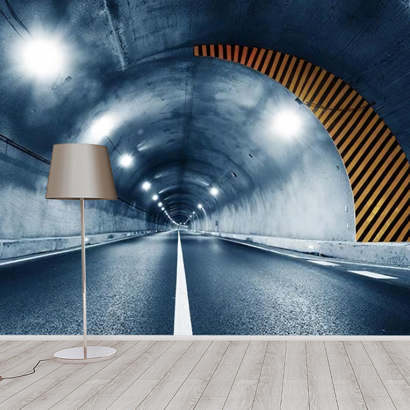 Whole Outspread Tunnel Mural Wallpaper for Bar Decoration 3D Effect Wall Art in Blue, Stain-Resistant Clearhalo 'Wall Decor' 'Wall Mural' 977122