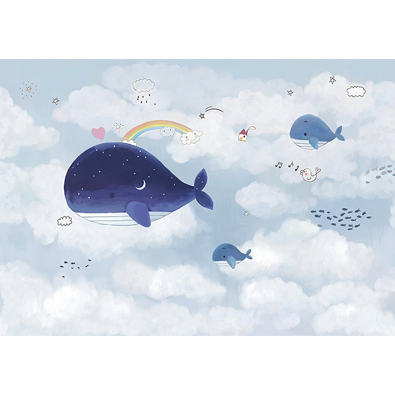 Blue and White Whale Mural Wallpaper Water-Resistant Wall Covering for Boy or Girl Clearhalo 'Wall Decor' 'Wall Mural' 977162