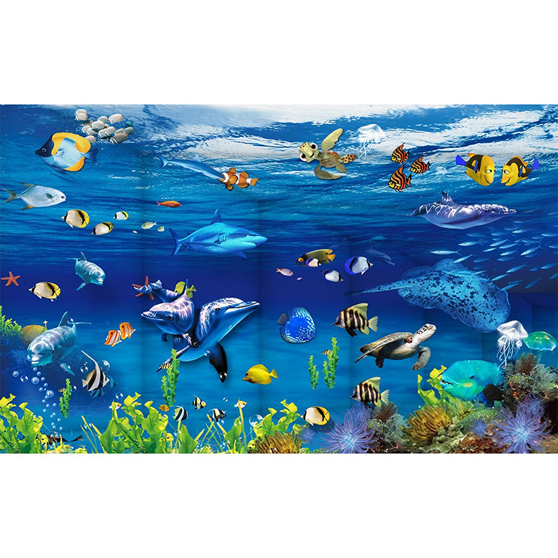 Undersea Animal Wall Mural Decal in Blue, Contemporary Wall Covering for Children's Bedroom Clearhalo 'Wall Decor' 'Wall Mural' 977177