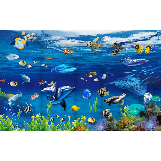 Undersea Animal Wall Mural Decal in Blue, Contemporary Wall Covering for Children's Bedroom Clearhalo 'Wall Decor' 'Wall Mural' 977177