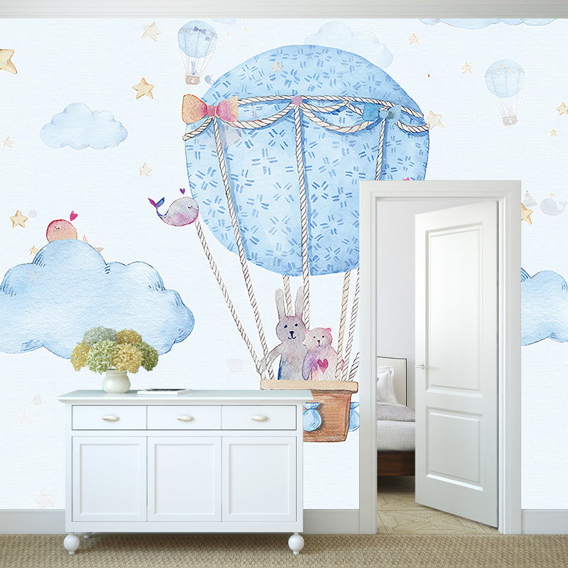 Blue Balloon and Sky Mural Wallpaper Stain-Resistant Wall Covering for Boy's Bedroom Decoration Blue Clearhalo 'Wall Decor' 'Wall Mural' 977214