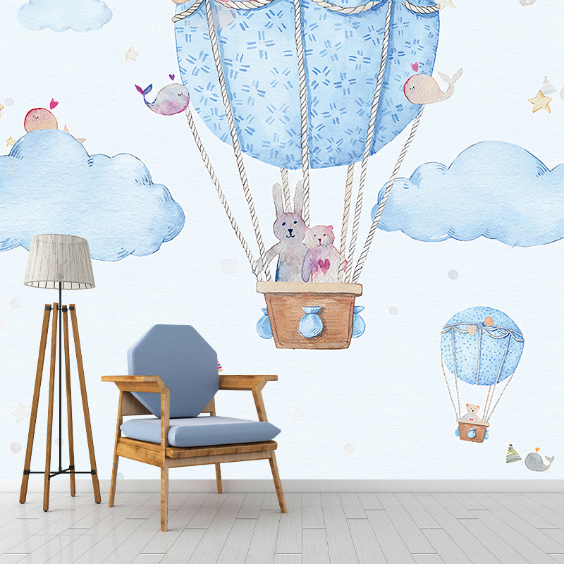 Blue Balloon and Sky Mural Wallpaper Stain-Resistant Wall Covering for Boy's Bedroom Decoration Clearhalo 'Wall Decor' 'Wall Mural' 977216