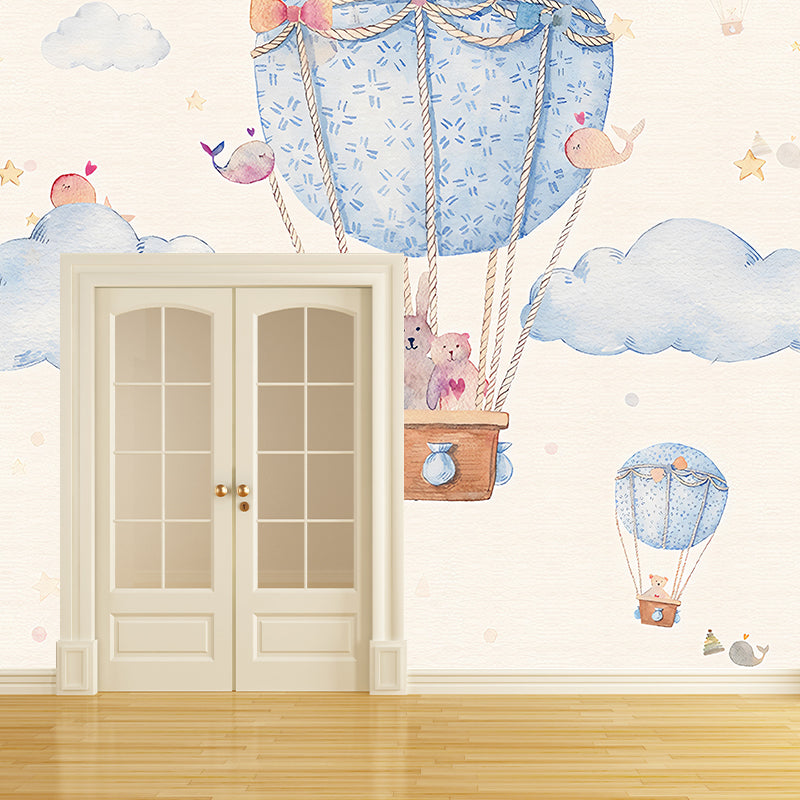 Blue Balloon and Sky Mural Wallpaper Stain-Resistant Wall Covering for Boy's Bedroom Decoration Pink Clearhalo 'Wall Decor' 'Wall Mural' 977219