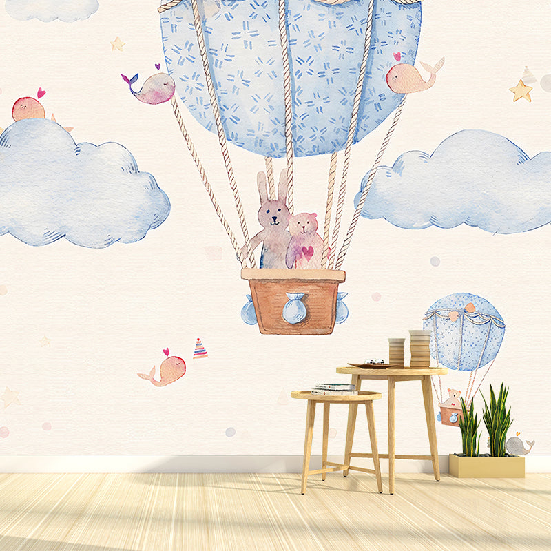 Blue Balloon and Sky Mural Wallpaper Stain-Resistant Wall Covering for Boy's Bedroom Decoration Clearhalo 'Wall Decor' 'Wall Mural' 977220