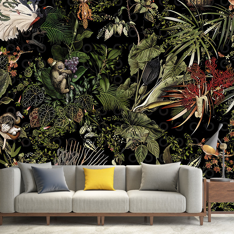 Tropical Leaves Mural Wall Decal in Green, Fresh Wall Art for Coffee Shop Decoration Clearhalo 'Wall Decor' 'Wall Mural' 977285