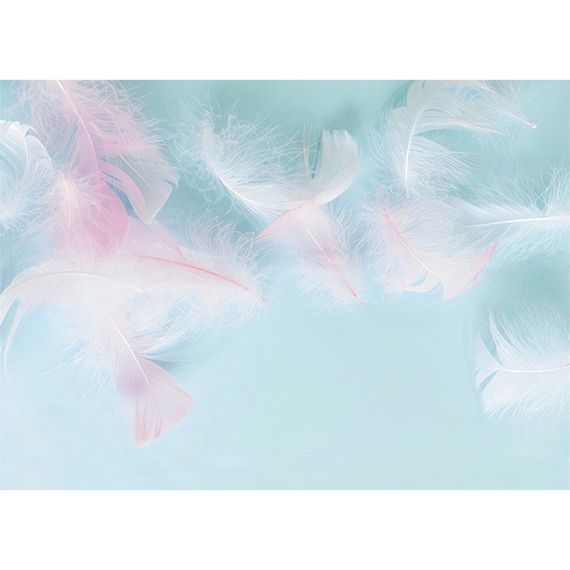 Blue and Pink Feather Mural Wallpaper Water-Resistant Wall Art for Girl's Bedroom Clearhalo 'Wall Decor' 'Wall Mural' 977342