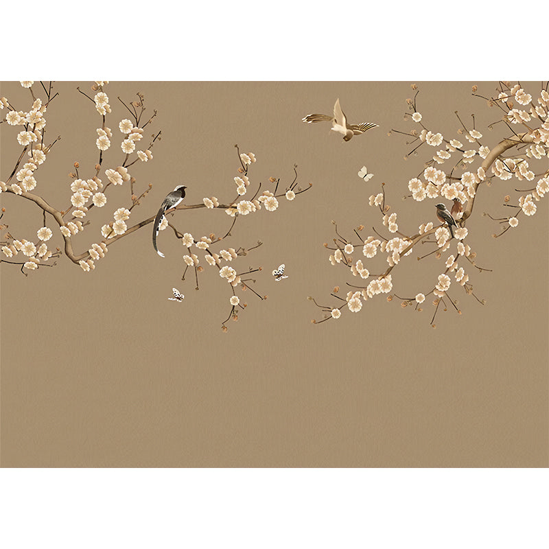 Traditional Sparrow and Flower Mural Guest Room Wall Covering, Personalized Size Available Clearhalo 'Wall Decor' 'Wall Mural' 977417