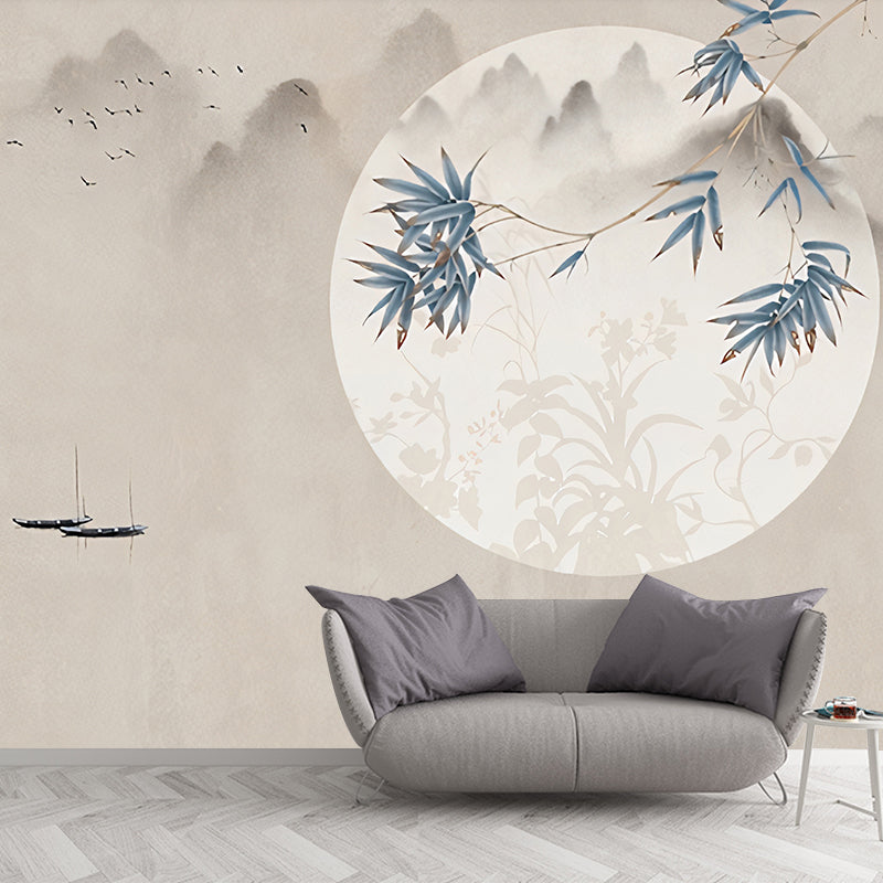 Blue and Brown Bamboo Mural Wallpaper Stain-Resistant Wall Covering for Home Decoration Clearhalo 'Wall Decor' 'Wall Mural' 977465