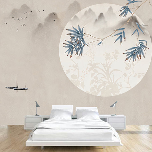 Blue and Brown Bamboo Mural Wallpaper Stain-Resistant Wall Covering for Home Decoration Clearhalo 'Wall Decor' 'Wall Mural' 977466