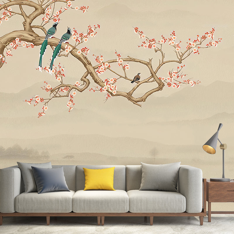 Waterproofing Bird and Blossoms Mural Wallpaper Traditional Wall Covering for Living Room Clearhalo 'Wall Decor' 'Wall Mural' 977470