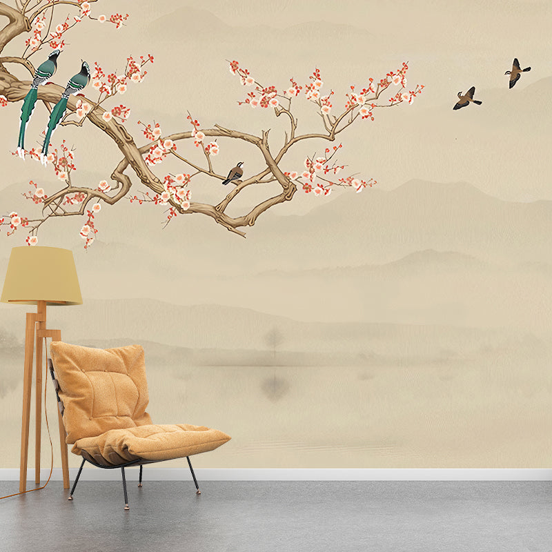 Waterproofing Bird and Blossoms Mural Wallpaper Traditional Wall Covering for Living Room Clearhalo 'Wall Decor' 'Wall Mural' 977471