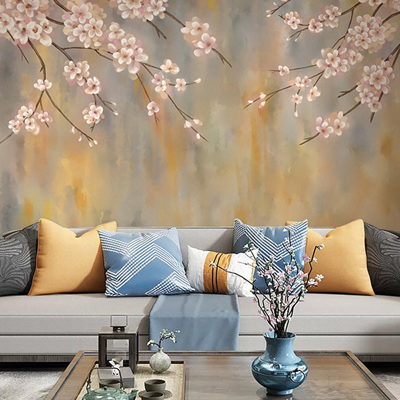 Blossoming Flower Wall Covering in Pink and Yellow, Traditional Wall Art for Guest Room Clearhalo 'Wall Decor' 'Wall Mural' 977506