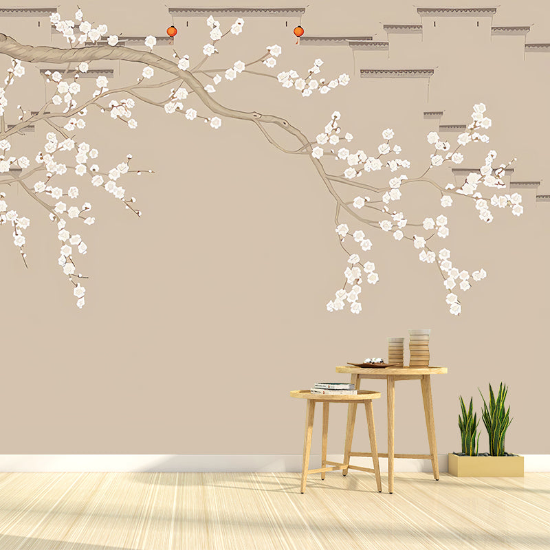 Whole Plum Blossom Wall Art for Accent Wall Traditional Wall Mural in Pastel Brown for Home Decoration Clearhalo 'Wall Decor' 'Wall Mural' 977511