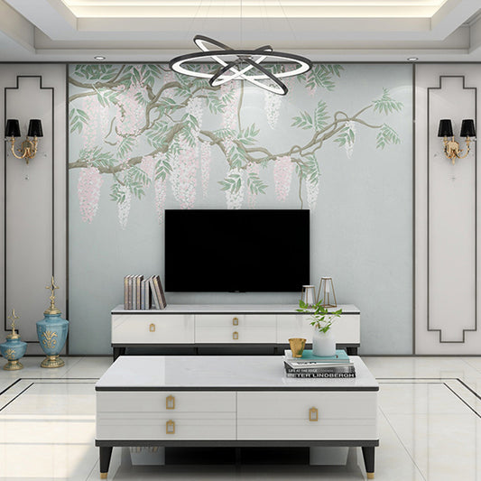 Big Illustration Simple Wall Mural for Kitchen with Flower and Branch in Pink and Green Clearhalo 'Wall Decor' 'Wall Mural' 977516