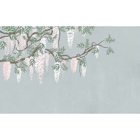 Big Illustration Simple Wall Mural for Kitchen with Flower and Branch in Pink and Green Clearhalo 'Wall Decor' 'Wall Mural' 977517