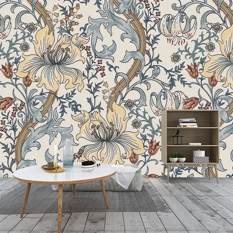 Stain-Resistant Entwined Blossoms Mural Personalized Size Countryside Wall Decor for Accent Wall Clearhalo 'Wall Decor' 'Wall Mural' 977586