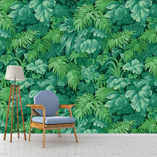 Tropical Jungle Mural Wallpaper for Restaurant Decor, Green, Customized Size Available Clearhalo 'Wall Decor' 'Wall Mural' 977591