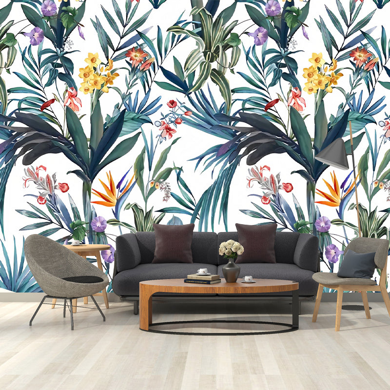 Big Countryside Wall Covering in Aqua Plants and Flower Wall Mural, Made to Measure Clearhalo 'Wall Decor' 'Wall Mural' 977640