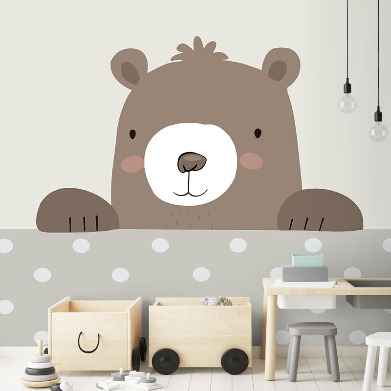 Whole Cartoon Bear Wall Art for Children's Bedroom Polka Dot Wall Mural in Brown, Water-Resistant Brown Clearhalo 'Wall Decor' 'Wall Mural' 977689