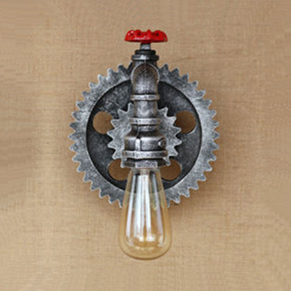 Gear Shaped Iron Wall Lamp with Bare Bulb Industrial Vintage 1 Head Restaurant Wall Sconce in Aged Silver Aged Silver Clearhalo 'Art deco wall lights' 'Cast Iron' 'Glass' 'Industrial wall lights' 'Industrial' 'Middle century wall lights' 'Modern' 'Rustic wall lights' 'Tiffany' 'Traditional wall lights' 'Wall Lamps & Sconces' 'Wall Lights' Lighting' 97769