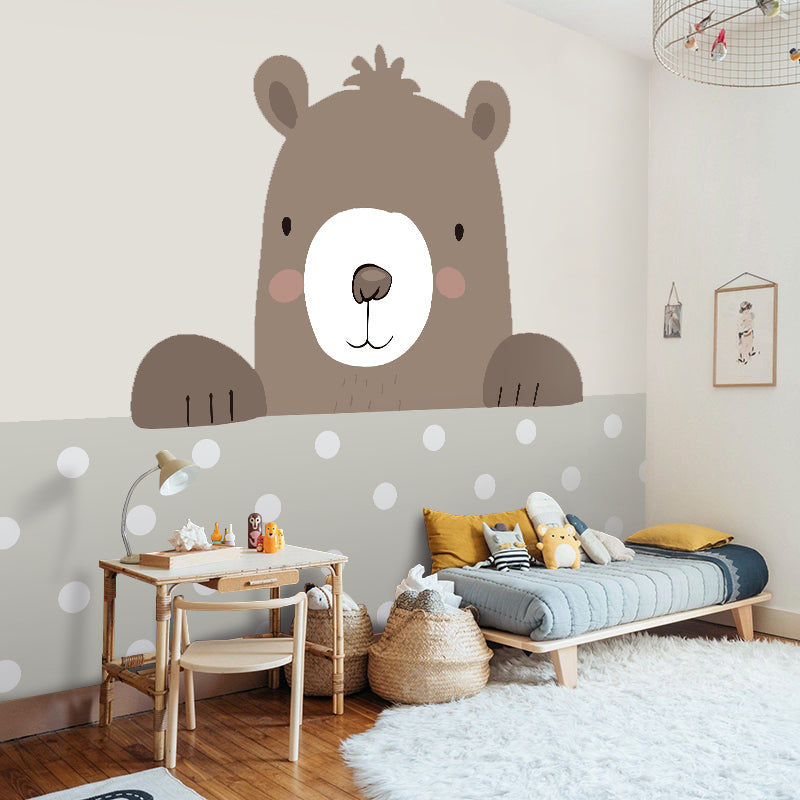 Whole Cartoon Bear Wall Art for Children's Bedroom Polka Dot Wall Mural in Brown, Water-Resistant Clearhalo 'Wall Decor' 'Wall Mural' 977690