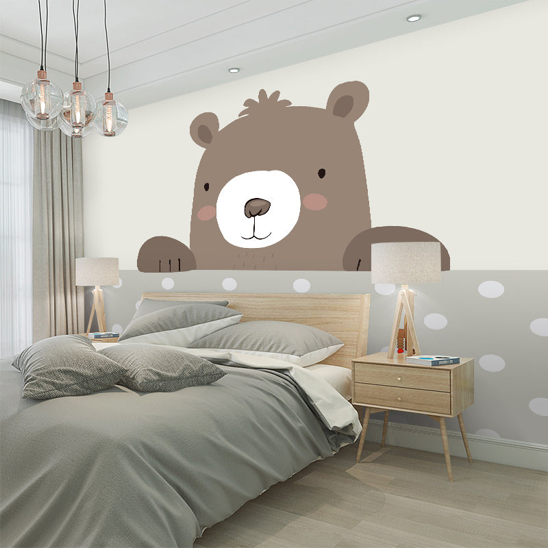 Whole Cartoon Bear Wall Art for Children's Bedroom Polka Dot Wall Mural in Brown, Water-Resistant Clearhalo 'Wall Decor' 'Wall Mural' 977691