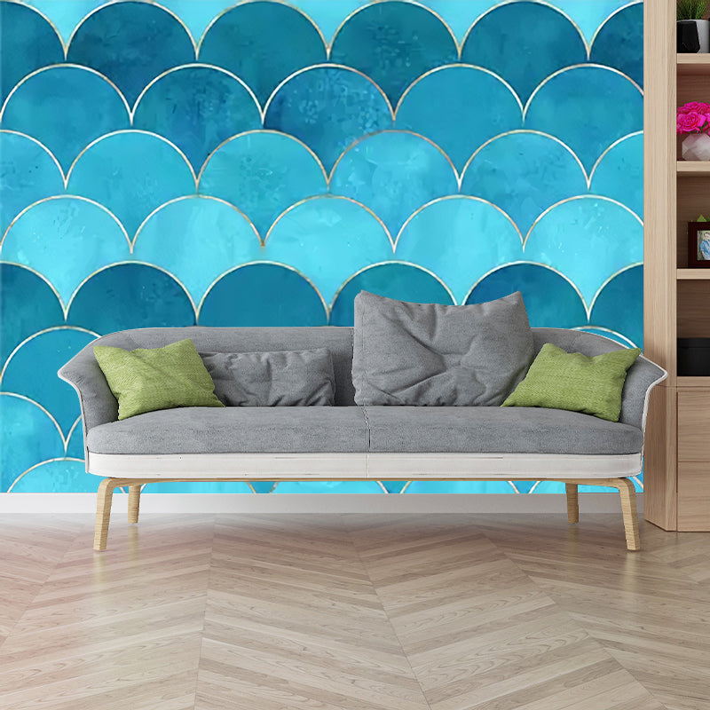 Aqua Nordic Mural Wallpaper Custom-Made Arch Wall Covering for Guest Room Decoration Blue Clearhalo 'Wall Decor' 'Wall Mural' 977709