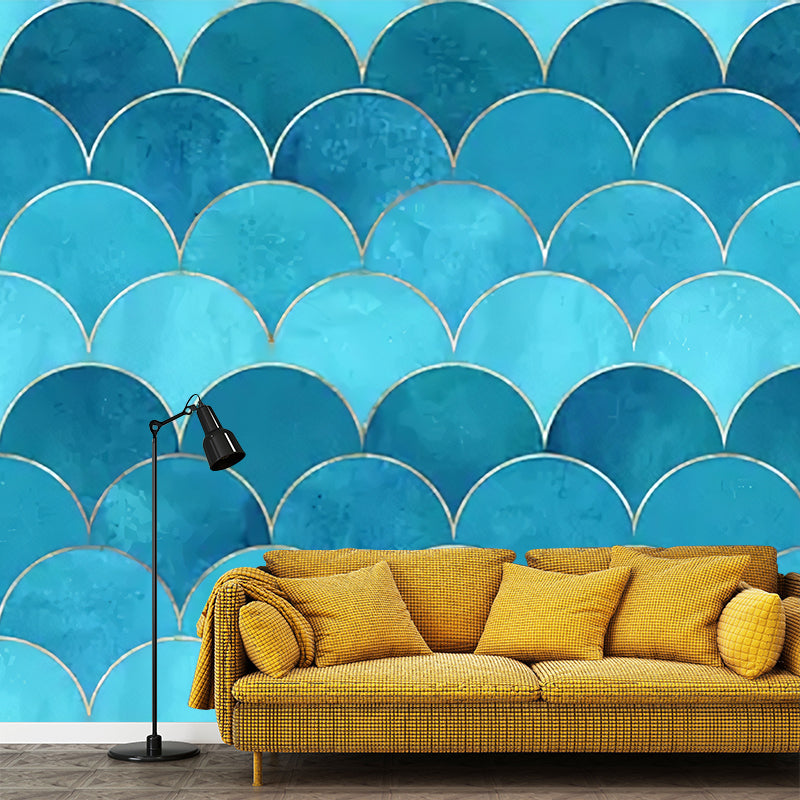 Aqua Nordic Mural Wallpaper Custom-Made Arch Wall Covering for Guest Room Decoration Clearhalo 'Wall Decor' 'Wall Mural' 977711