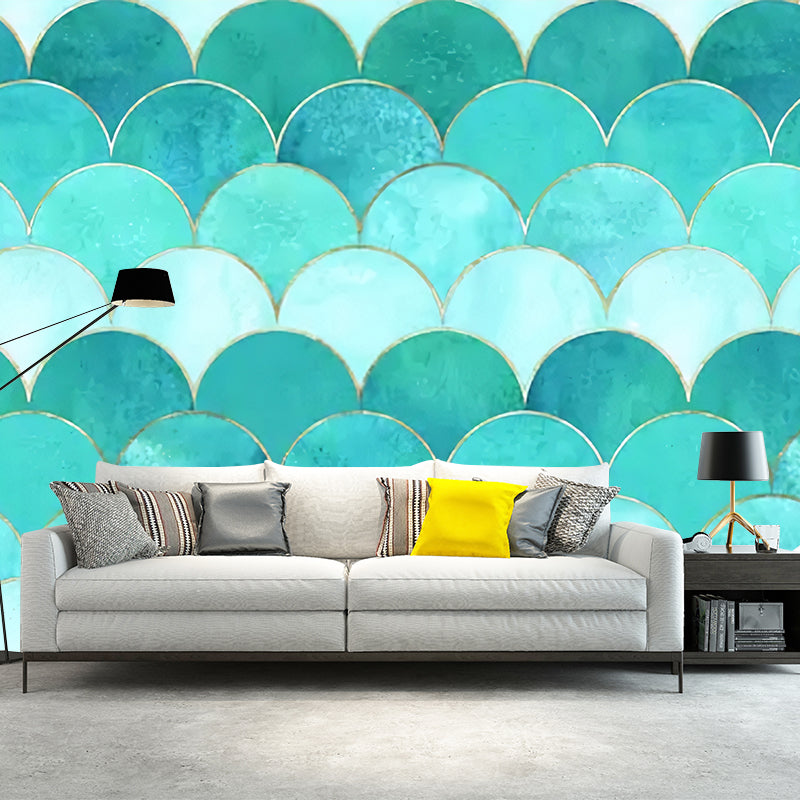 Aqua Nordic Mural Wallpaper Custom-Made Arch Wall Covering for Guest Room Decoration Aqua Clearhalo 'Wall Decor' 'Wall Mural' 977714