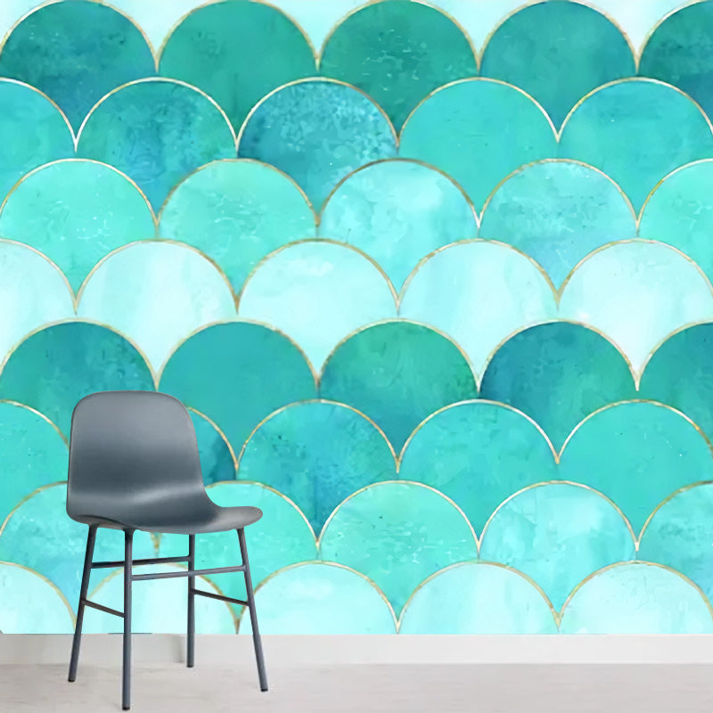 Aqua Nordic Mural Wallpaper Custom-Made Arch Wall Covering for Guest Room Decoration Clearhalo 'Wall Decor' 'Wall Mural' 977715