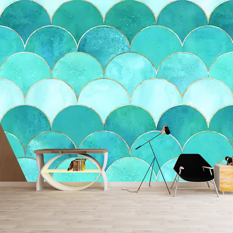 Aqua Nordic Mural Wallpaper Custom-Made Arch Wall Covering for Guest Room Decoration Clearhalo 'Wall Decor' 'Wall Mural' 977716