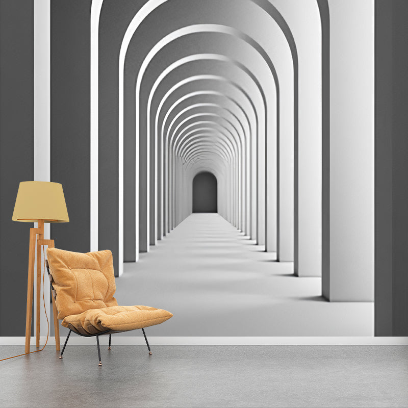 3D Print Tunnel Mural Wallpaper in Grey, Minimalist Wall Art for Meeting Room Decoration Grey Clearhalo 'Wall Decor' 'Wall Mural' 977939