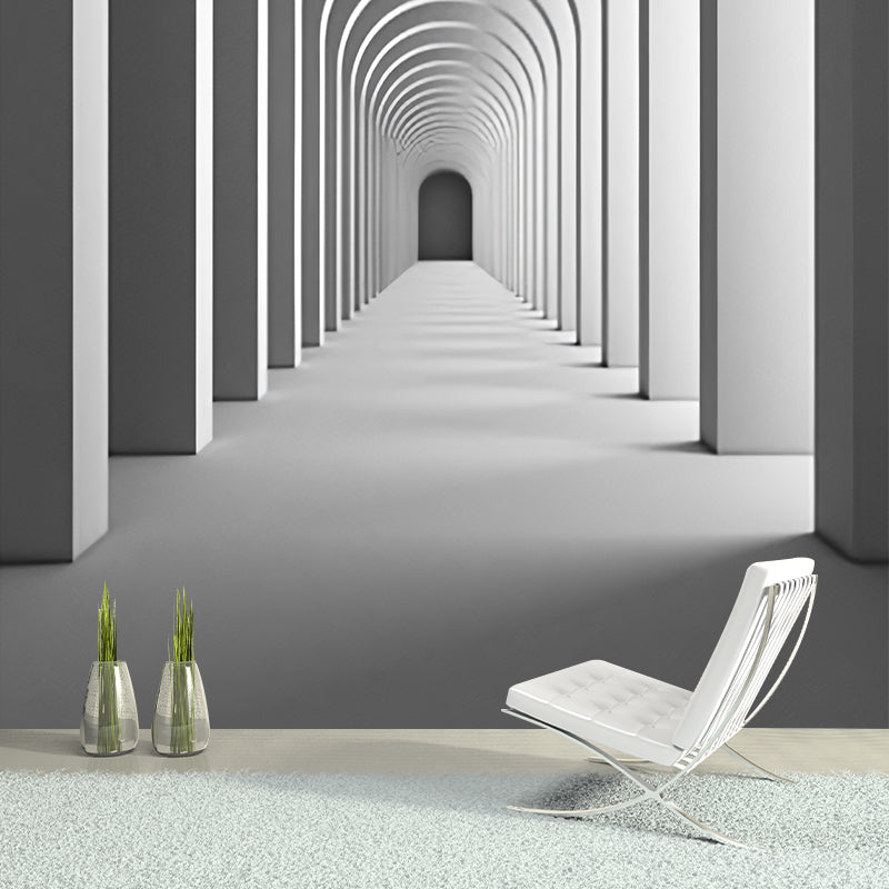 3D Print Tunnel Mural Wallpaper in Grey, Minimalist Wall Art for Meeting Room Decoration Clearhalo 'Wall Decor' 'Wall Mural' 977940