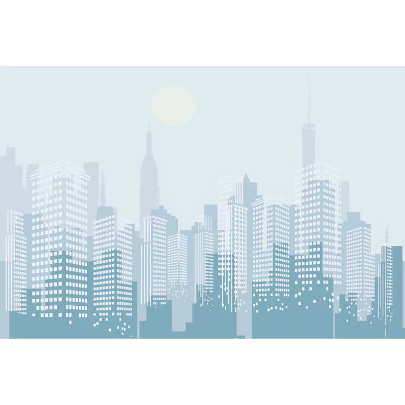 Whole City View Wall Mural for Office Room Buildings Wall Decor in Pastel Blue, Water Resistant Clearhalo 'Wall Decor' 'Wall Mural' 977947